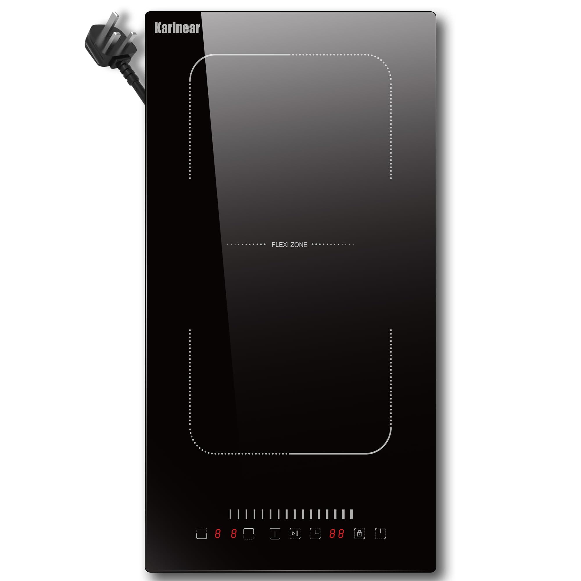 Karinear Flex Induction Hob with 99 Min Timer Safe Lock Black,2 Ring Electric Hob 30cm with 13amp Plug(2800W)