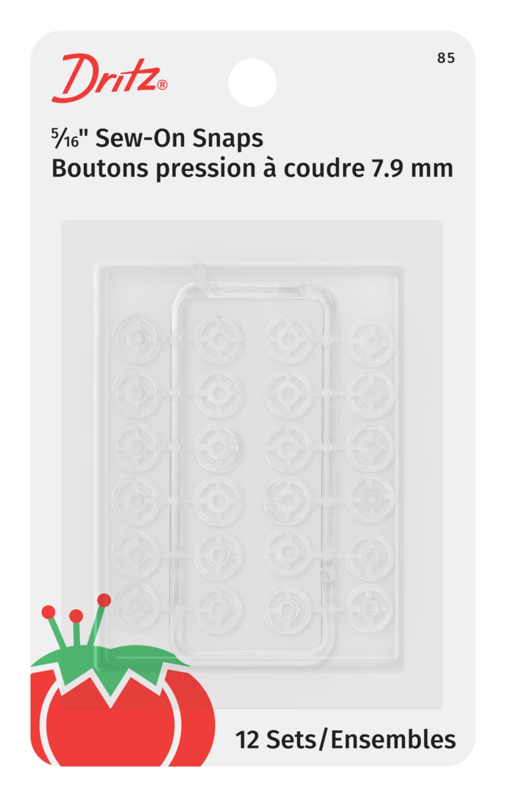 Dritz 85 Sew-On Snaps, Clear, 5/16-Inch 12-Count