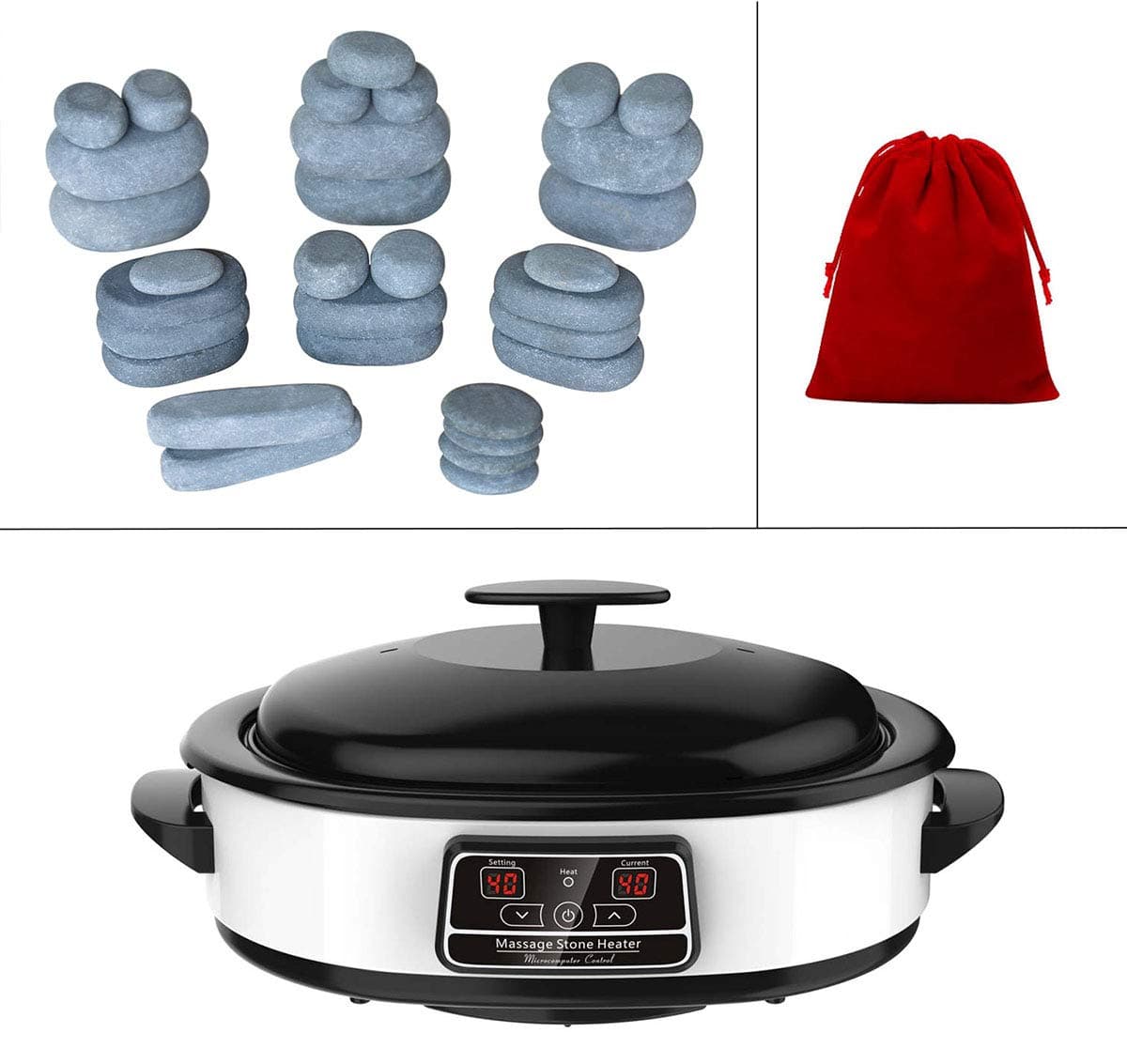 MassageMaster HOT Stone Massage KIT: 46 Basalt Stones + 4.25 Litre Digital Hot Stone Heater