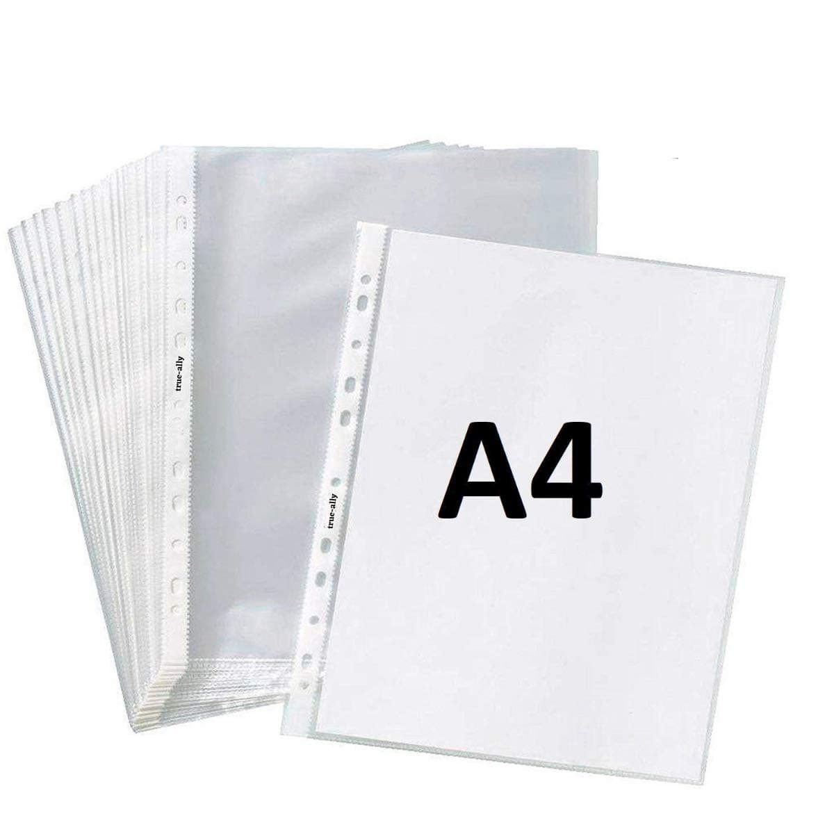 Heavy Duty 50 Pcs 200 micron Transparent Document Sleeves, Leaf Sheet Clear Certificates, Waterproof Sheet Protectors 11 Holes Punched Ring Files folder (A4 Size) (50 Sheets - 200 micron)