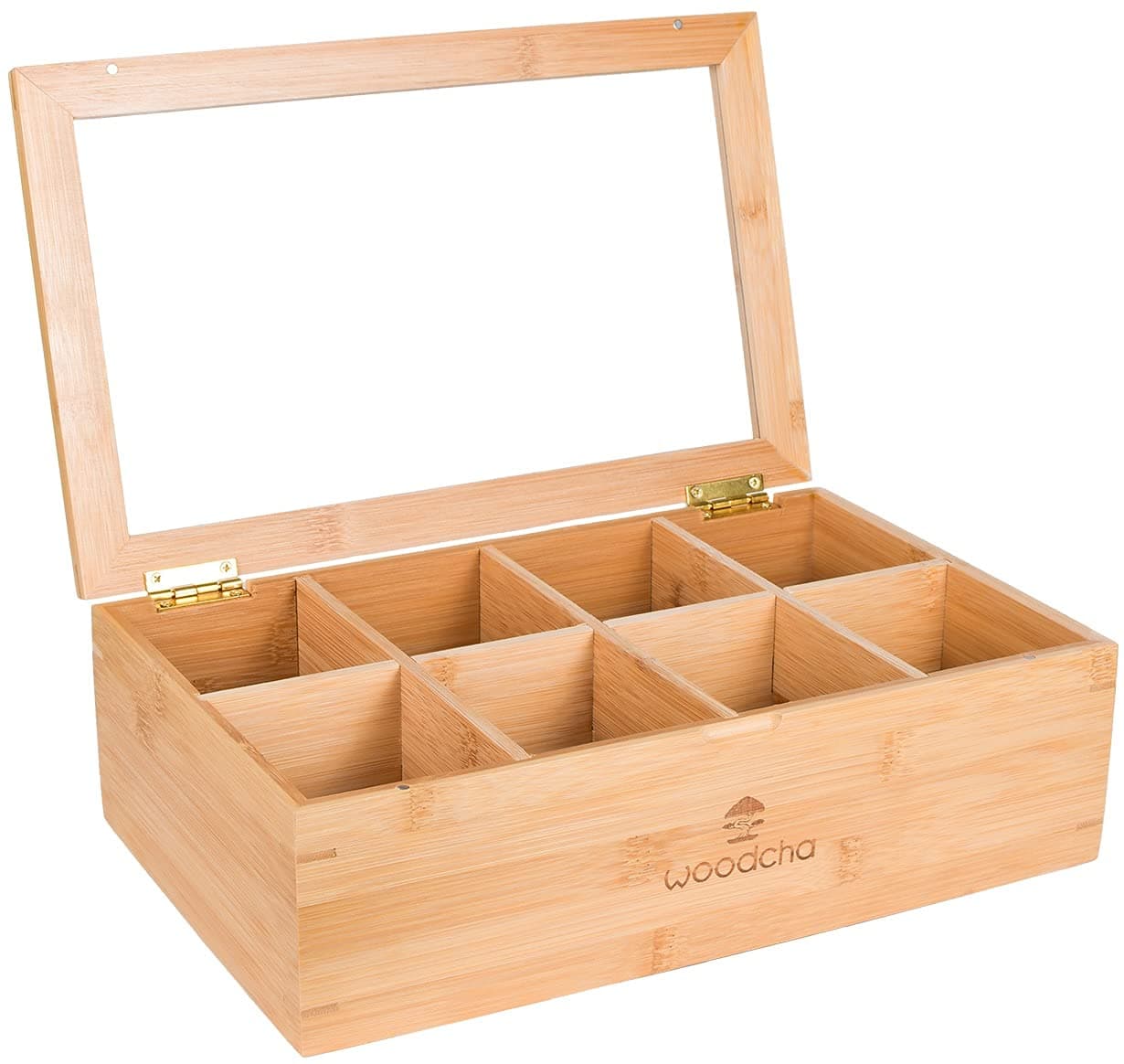 Natural Bamboo Tea Box Storage Organizer- 8 Compartments Tea Bag Holder - Natural Wooden Finish Tea Storage Organizer