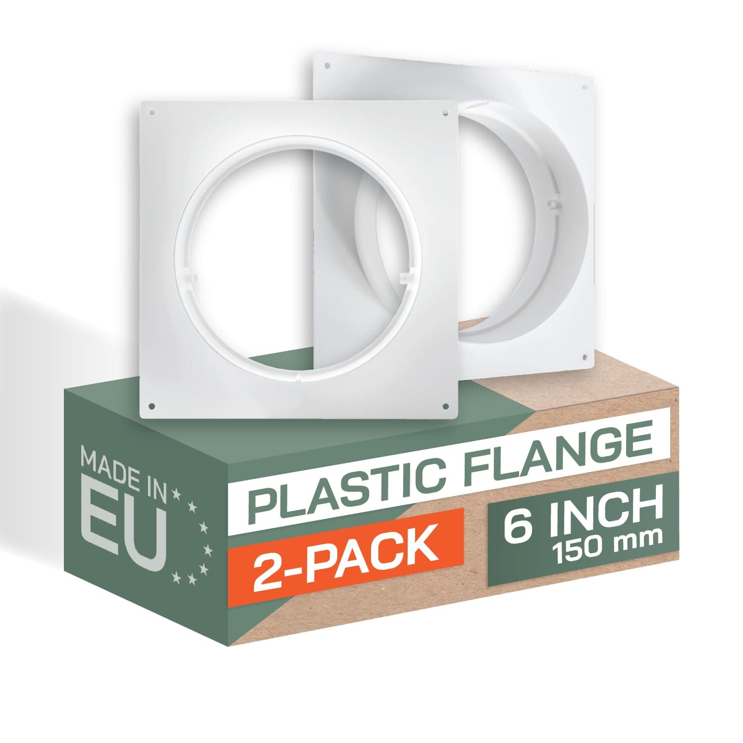 Vent Systems 6" inch Pack of 2 Air Vent Duct Connector Flange - Straight Ventilation Pipe Plastic Ducting Connector Plate for Cooling Heating Ventilation System HVAC