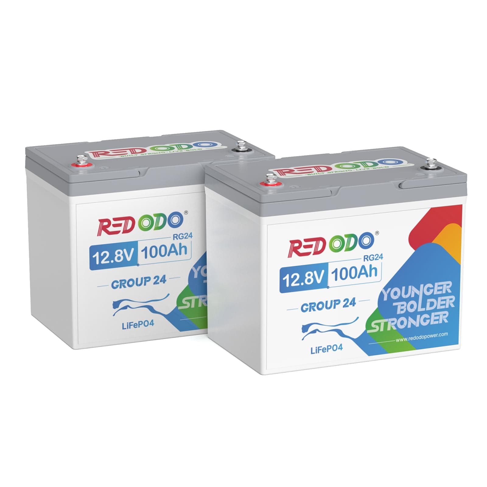 2 Pack 12V 100Ah Group 24 LiFePO4 Battery, 1280Wh Deep Cycle with 100A BMS, 4000+ Cycles Lithium Rechargable Battery for All RVs, Van, Camper, Solar Power Storage, Off-Grid