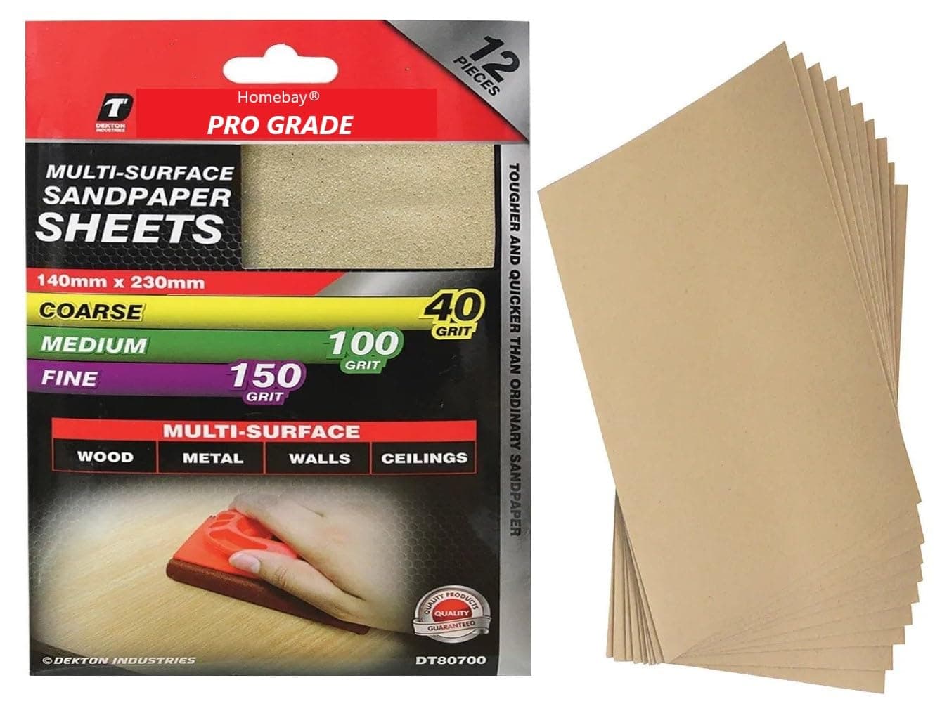 12pc Sandpaper Sheets | Assorted Grits Aluminium Oxide Sand Paper Pack For Wood & Walls | 4x Fine, 4x Medium, 4x Coarse Grit Sanding Paper