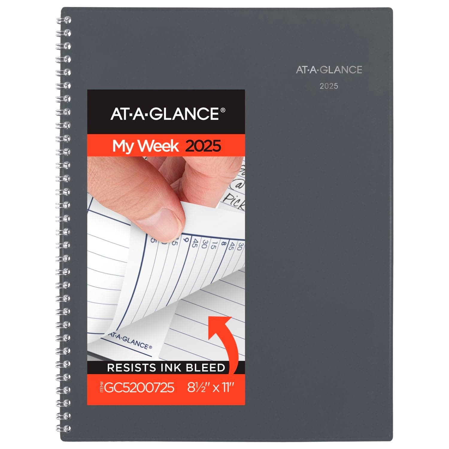 2025 Appointment Book Planner, Weekly & Monthly, 8-1/2" x 11", Large, Quarter-Hourly, DayMinder, Gray (GC5200725)