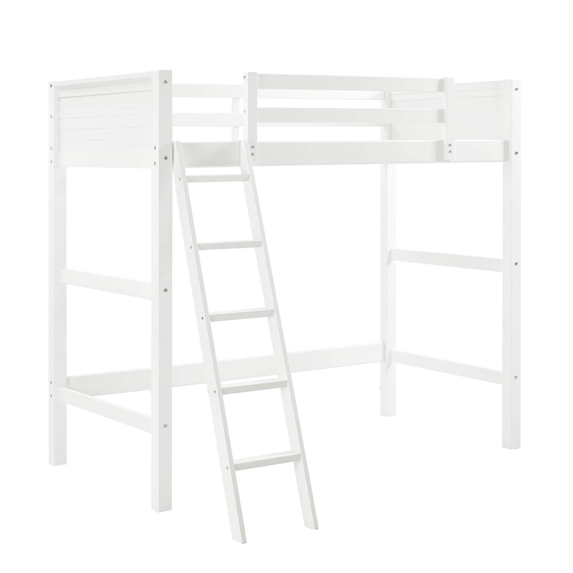 DHP Moon Bay Loft Bed, Twin, White, Space-Saving Design, Pine Wood Construction