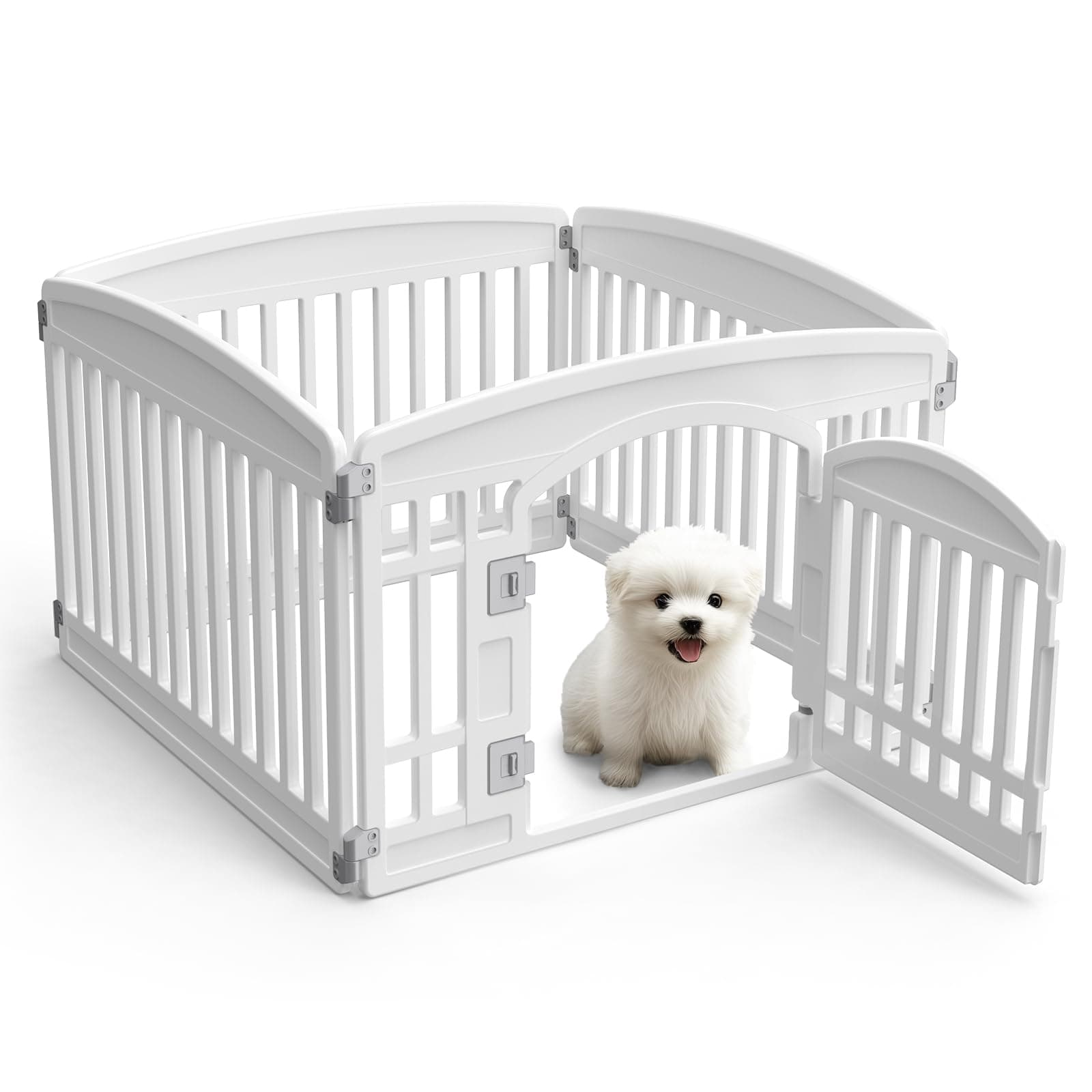 SMUG Dog Playpen 4-Panel 24" | Safe & Secure Indoor/Outdoor Pet Fence | Folding & Portable | Ideal for Small to Medium Dogs | Easy to Clean (White)