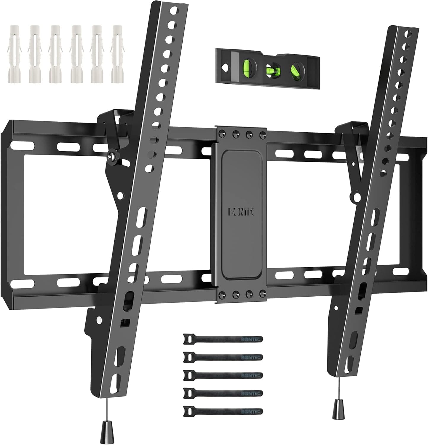 BONTEC TV Wall Bracket for Most 37-82 Inch LED LCD Plasma Flat Curved TVs, Tilt TV Wall Mount with Max. VESA 600x400mm, Up to 60kg, Bubble Level and Cable Ties included