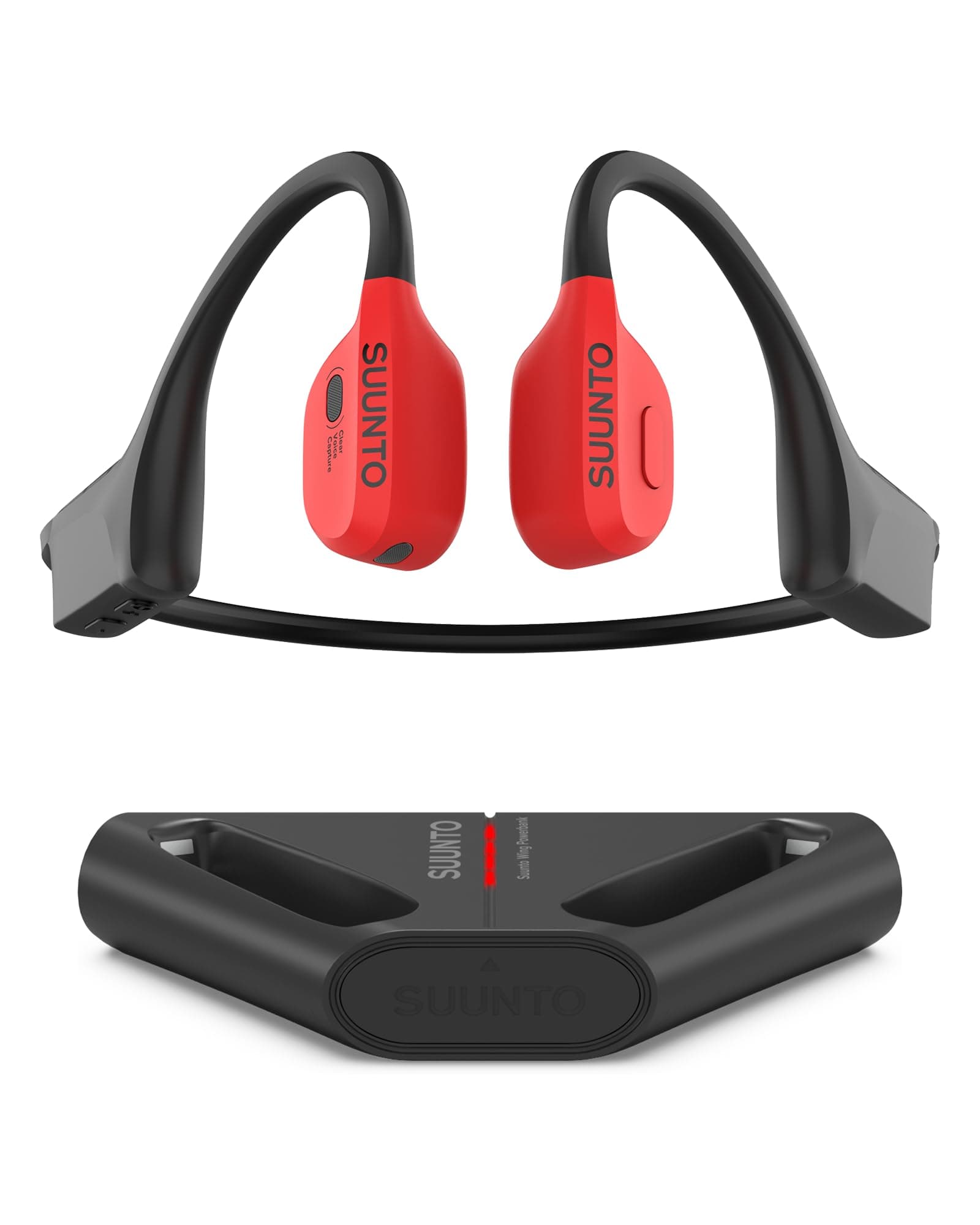 Wing Open-Ear Bone Conduction Headphone, Bluetooth Wireless Sport Headphone w/Head Movement Control, Built-in HD Mic, IP67 Sweatproof, Safety Lights, 10H Playtime & 20H w/Charging Stand, Red