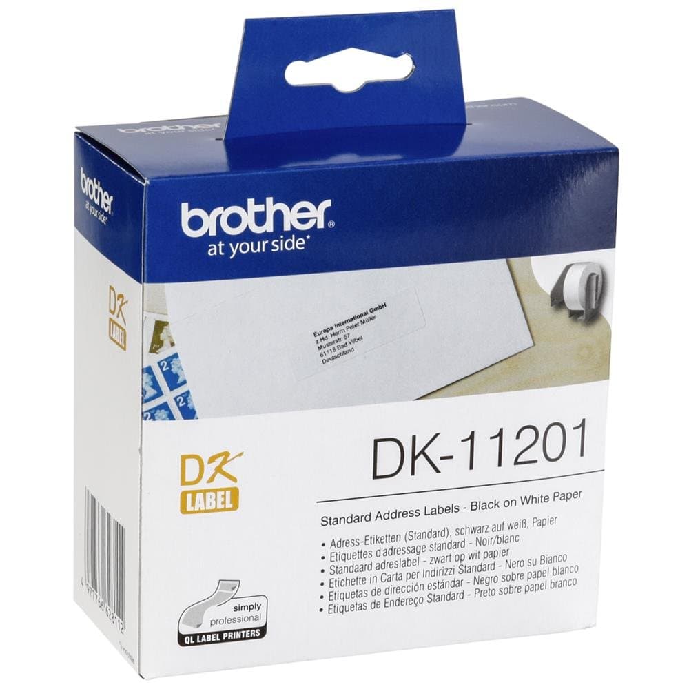 DK-11201 Label Roll, Standard Address Labels, Black on White, 400 Labels, 29 mm (W) x 90 mm (L), Genuine Supplies
