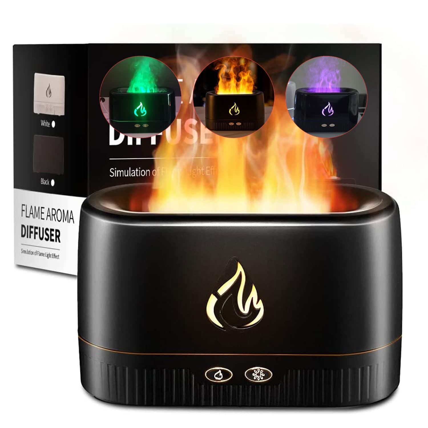UTA - UP IN THE AIR - Flame Diffuser,Humidifier,Portable Noiseless Aroma Diffuser with Multicolor Lights Waterless Auto Off Protection Essential Oil Diffuser for Home,Office,Bedroom or Yoga (Black)
