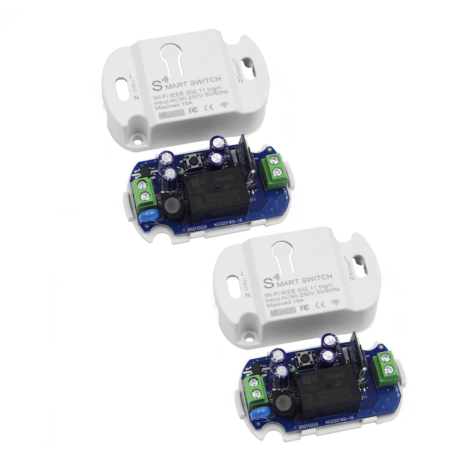 16A Basic Wireless Smart Switch,Wi-Fi Light Switch Compatible with Alexa & Google Home & SmartThings,FCC Certified,No Hub Required Support DIY Module (2 pcs)