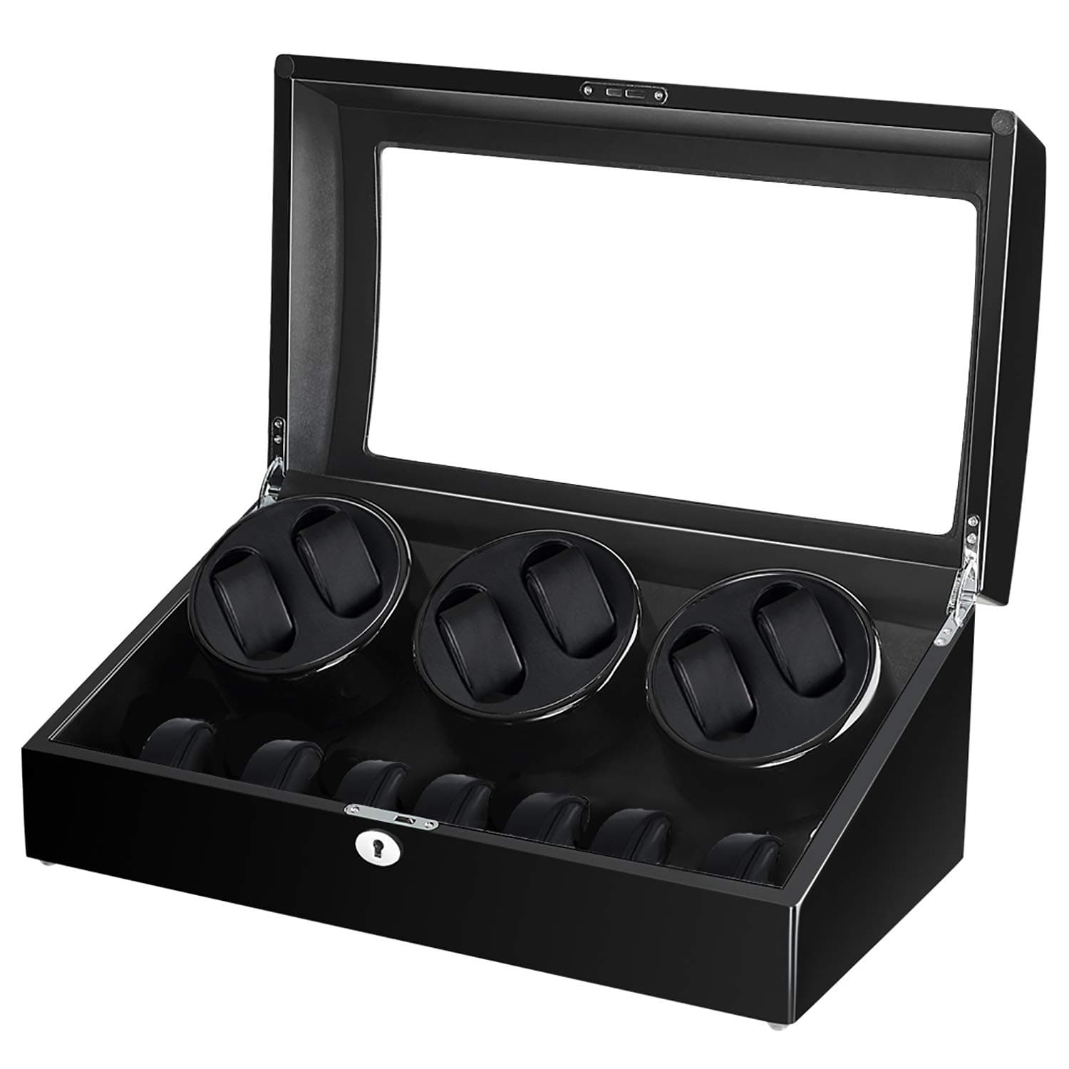 6 Watch Winder for Automatic Watches with 7 Storages Case, Super Quiet Japanese Mabuchi Motor, 21 Rotation Modes - Fit Lady and Man Automatic Watches, Black.
