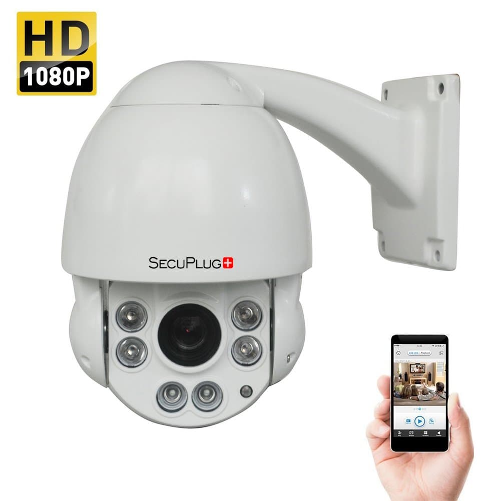 SecuPlug+ Outdoor 2.0MP HD 1080P Middle Speed Dome IR IP PTZ Camera with 10X Optical Zoom and 100-150ft Night Vision, 1920x1080 Resolution, Onvif Supported
