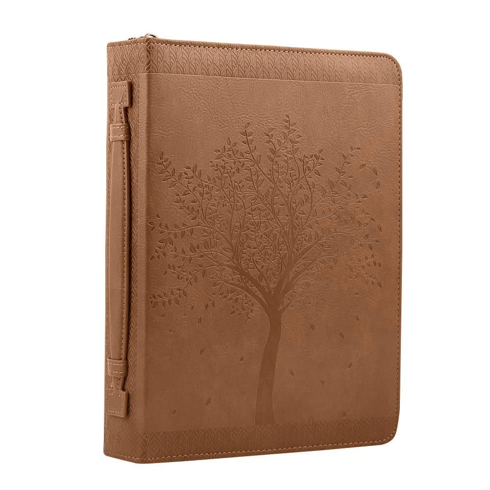 Bible Cover for Men Scripture Cover LDS Bible Case Holder Covers Book Carrier Organizer Jesus LDS Carrying Church Bibles Bag with Handles(Brown)