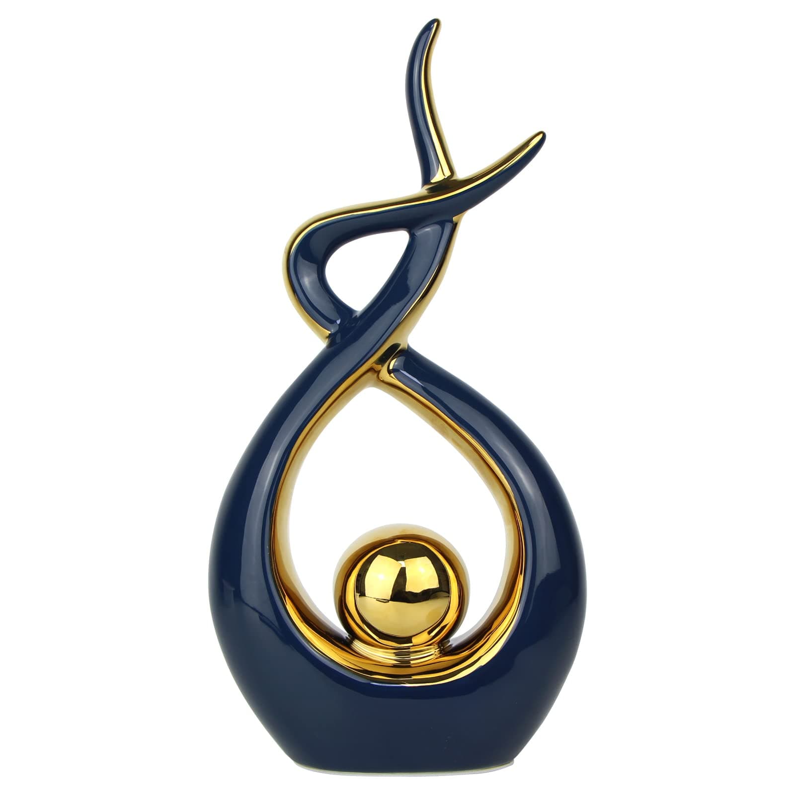 Norrclp Home Decor Modern Abstract Art Ceramic Statue Table Decorations for Dining Room Living Room Office Centerpiece (Blue and Gold, Large)