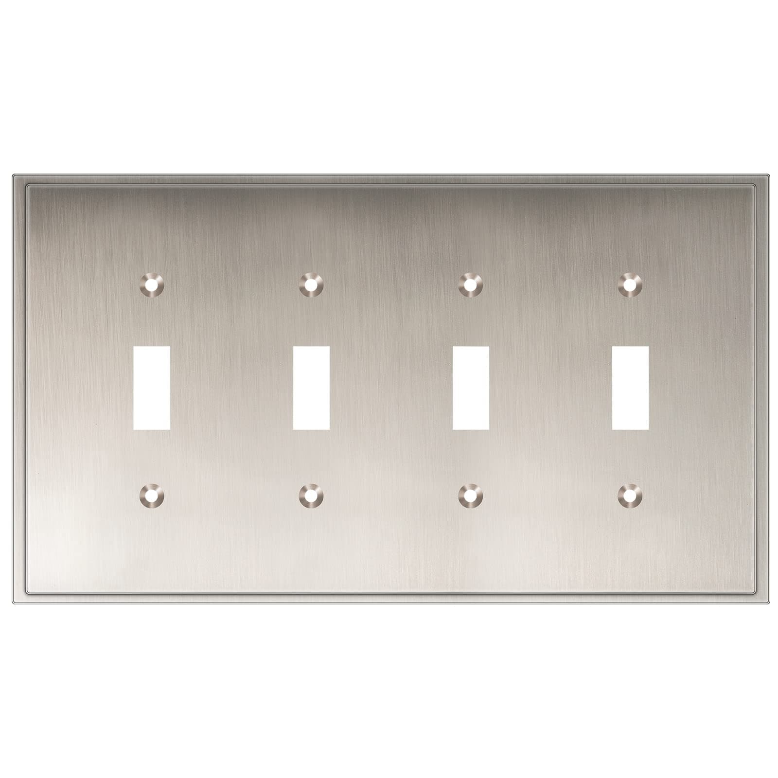 Soft Modern Decorative Wall Plate Switch Plate Outlet Cover (Quad Toggle, Satin Nickel)