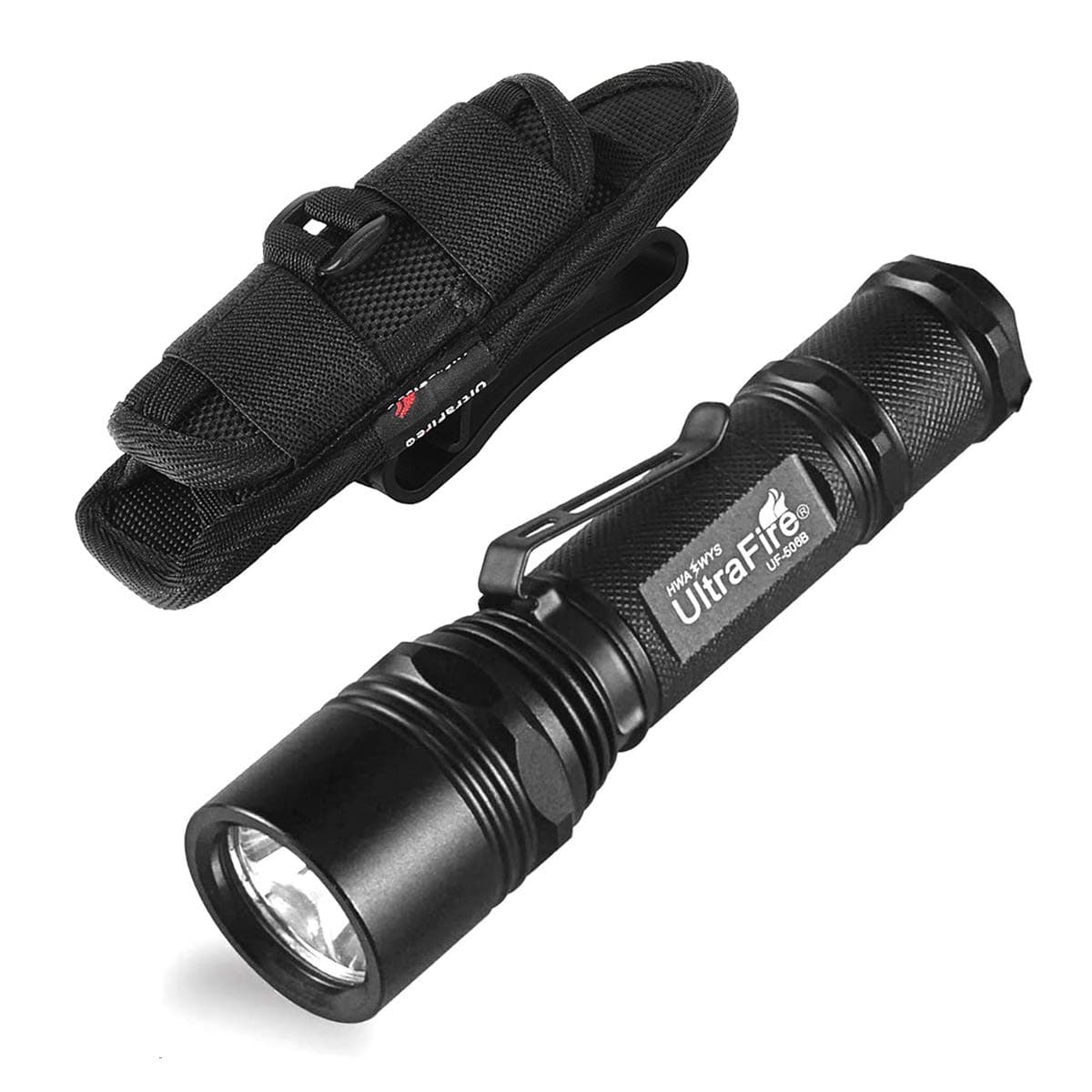 ULTRAFIRE WF-506B 1000 Lumen Handheld Flashlight with Holster,5 Modes Super Brigh LED Tactical Flashlight,Duty Belt Mini Flashlight Holster for Tactical Battery not Included