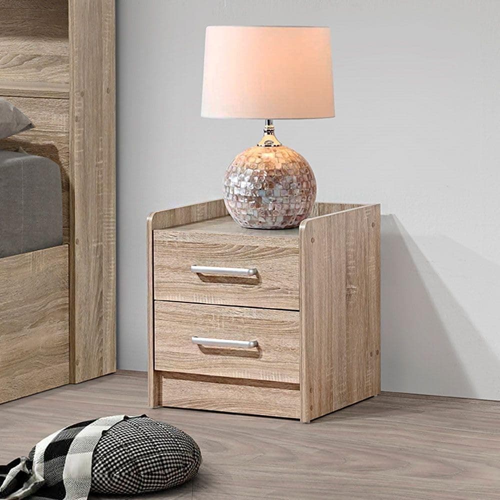Danube Home Supreme 2 Drawer Nightstand | Multifunctional Bedside Table | Space Saving Night Stand Side Table | Modern Design Furniture For Bedroom L43xW40.5xH47cm - French Sonoma Oak