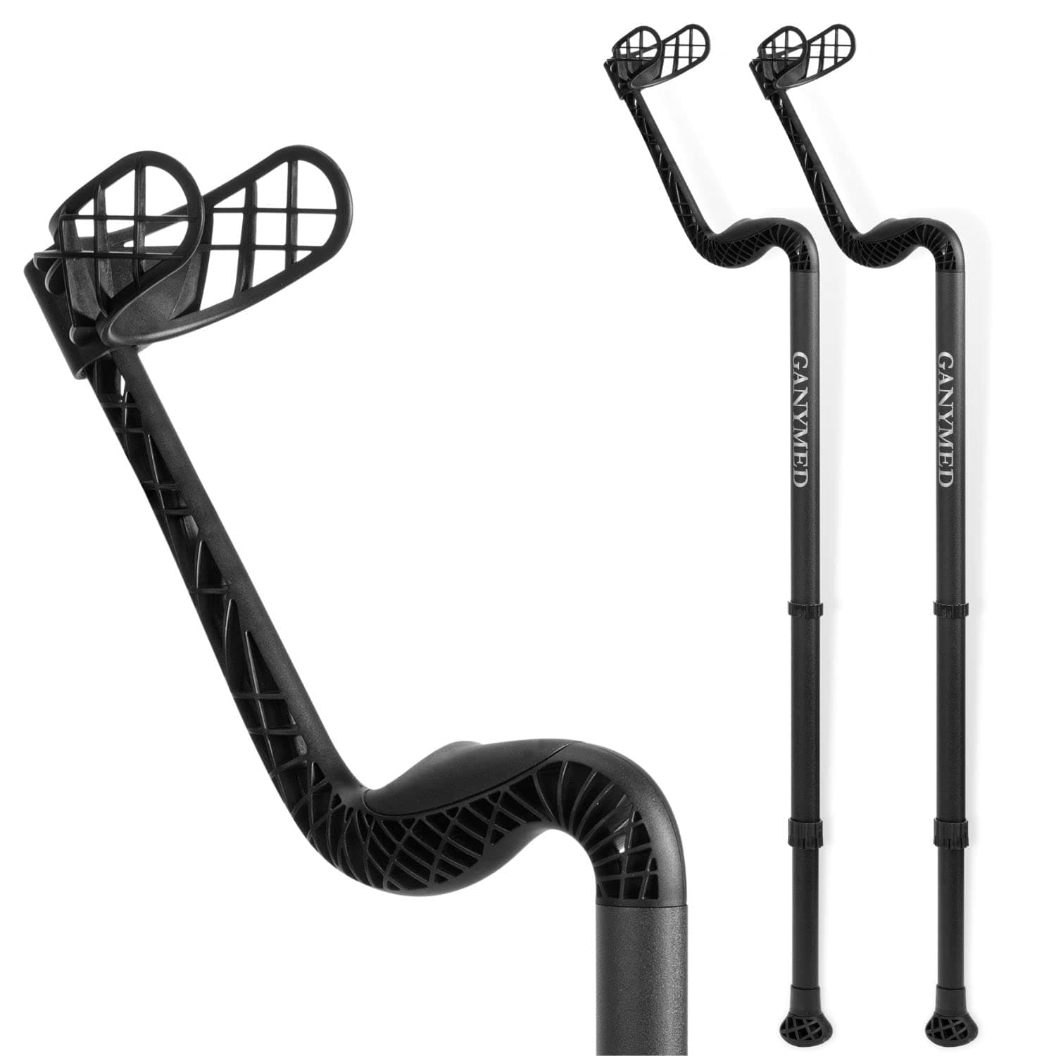 Ossenberg GANYMED Forearm Walker - Walking Aid with Anatomical Soft Grip - Height-Adjustable Forearm Support Made of Light Metal - Crutches with Rubber Foot - up to 120 kg - Black