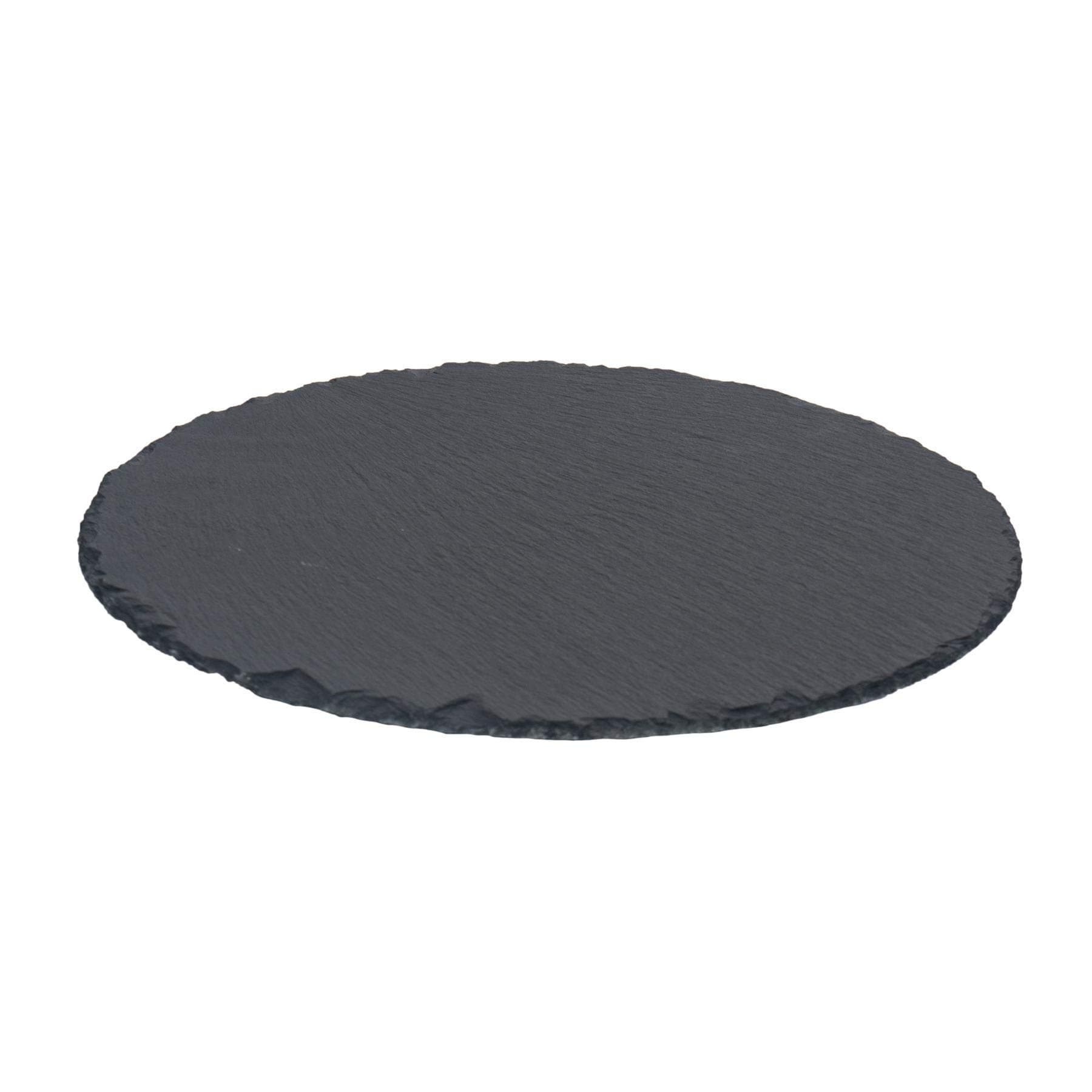 Argon Tableware Slate Serving Platter - Round - 33cm - Pack of 1 - Black Natural Slate Rustic Raw Cut Serving Platter Fruit Savoury Placemat Cheese Board with Soft Padded Feet