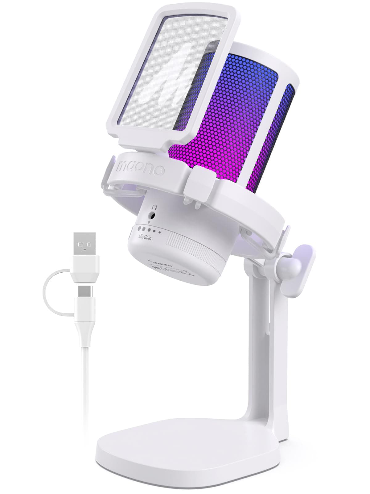 Gaming Microphone for PC with Noise Cancellation, USB Condenser Mic for Computer, Mac, Laptop, PS5, Streaming, Podcast, Twitch, YouTube, Discord, GamerWave DGM20 White