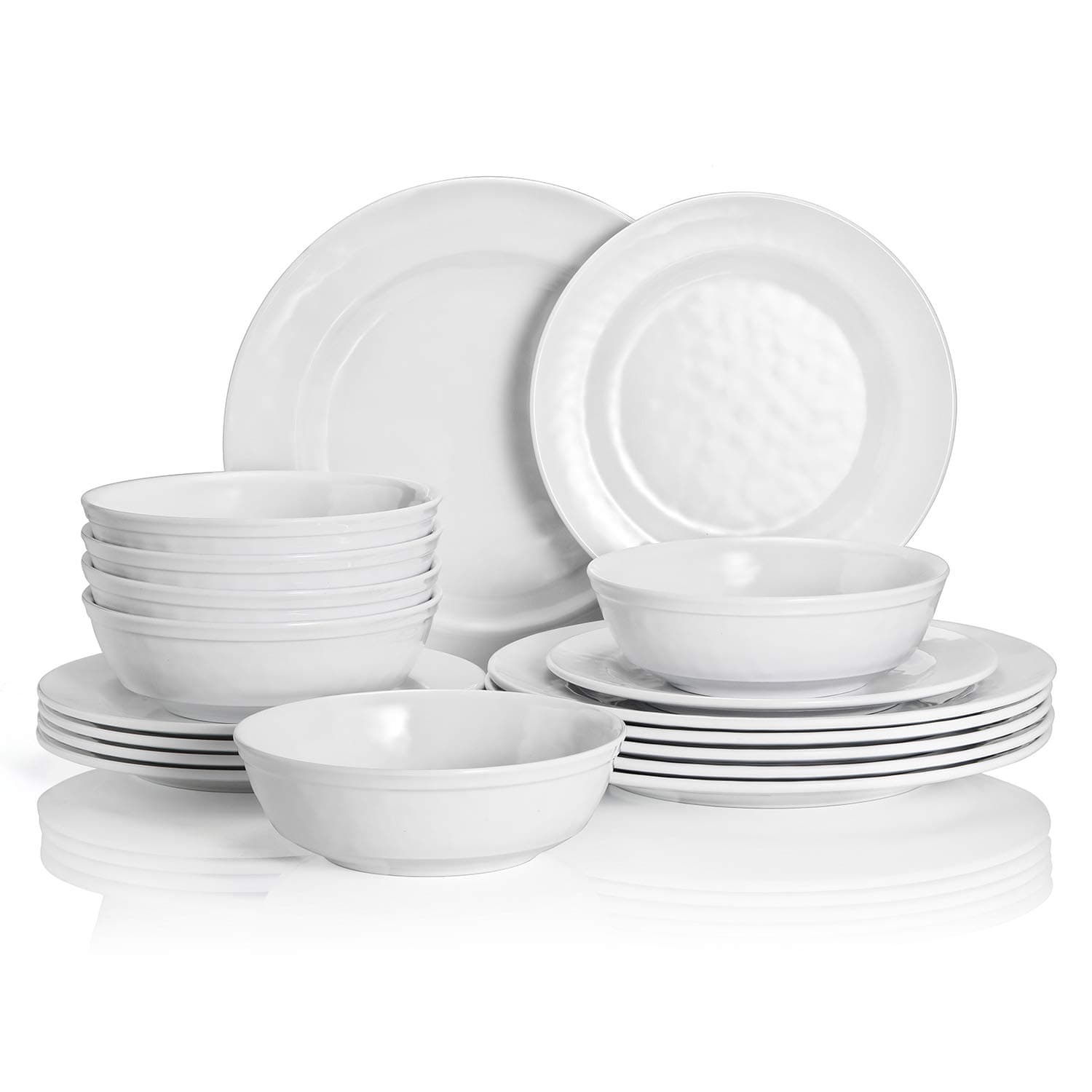 18-Piece Dinnerware Set, Melamine Dishes Set with Bowls and Plates, Service for 6, Non-breakable Lightweight Dining Tableware, White
