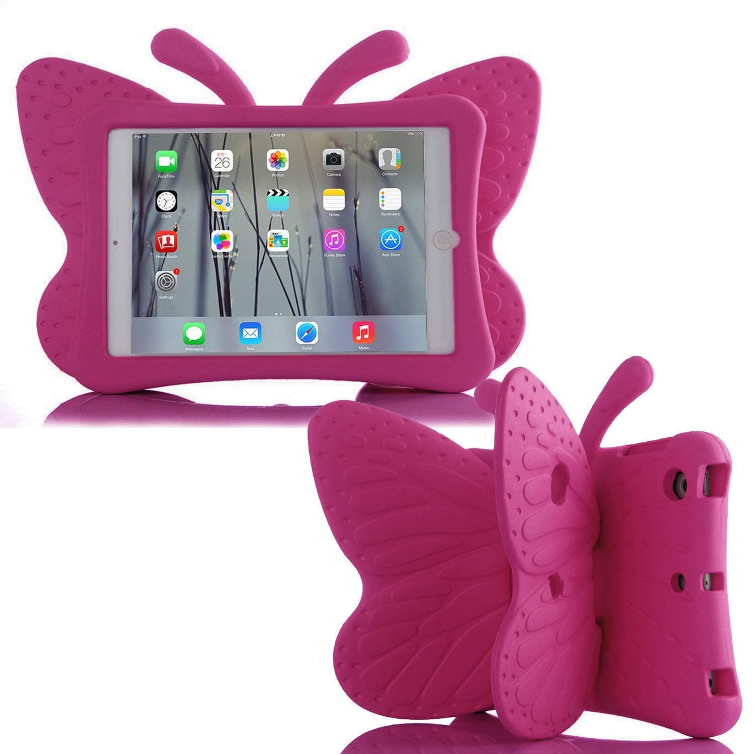 iPad 7 8 10.2 Kids Case iPad 9 10.2 3D Cute Butterfly Case for Kids Light Weight EVA Stand Shockproof Rugged Heavy Duty Kids Friendly iPad Cover for Girl iPad 10.2 iPad 7th 8th 9th (Rose)
