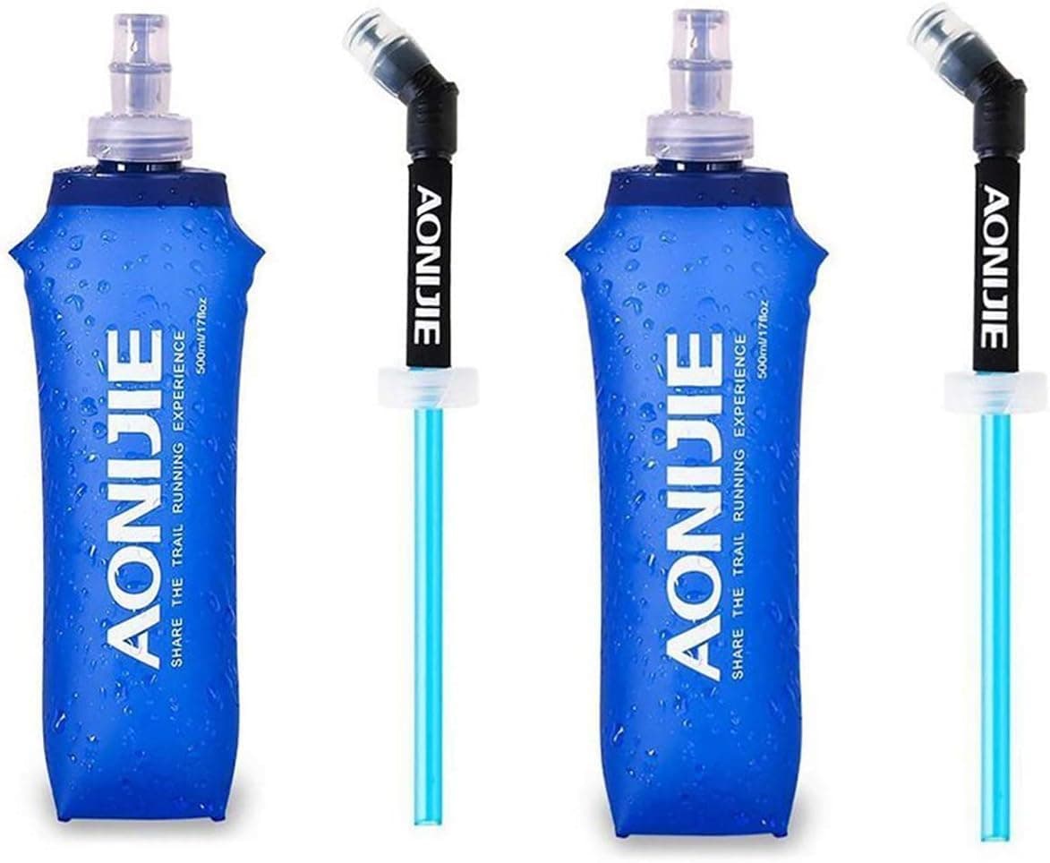 Pack 2 TPU Soft Hydration Water Bottle BPA-Free Collapsible Flask-Use in Hydration Vest for Marathon Running Hiking Cycling