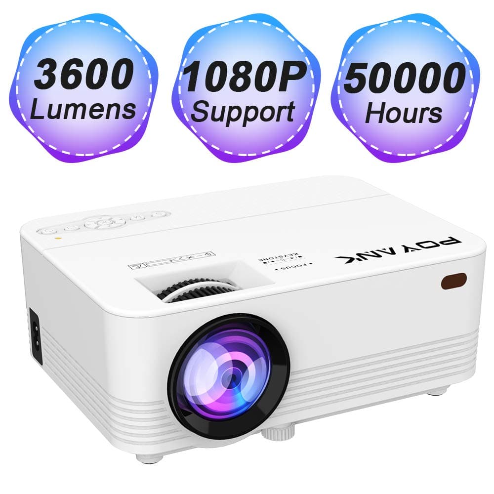 Projector, POYANK P18 Projector, 3600 Lumens Video Projector, Mini Projector with 1080P Full HD Support, 170 Inch, 50000H Lamp Life, Compatible with HDMI VGA VA USB TF Devices, Home Theater, White.