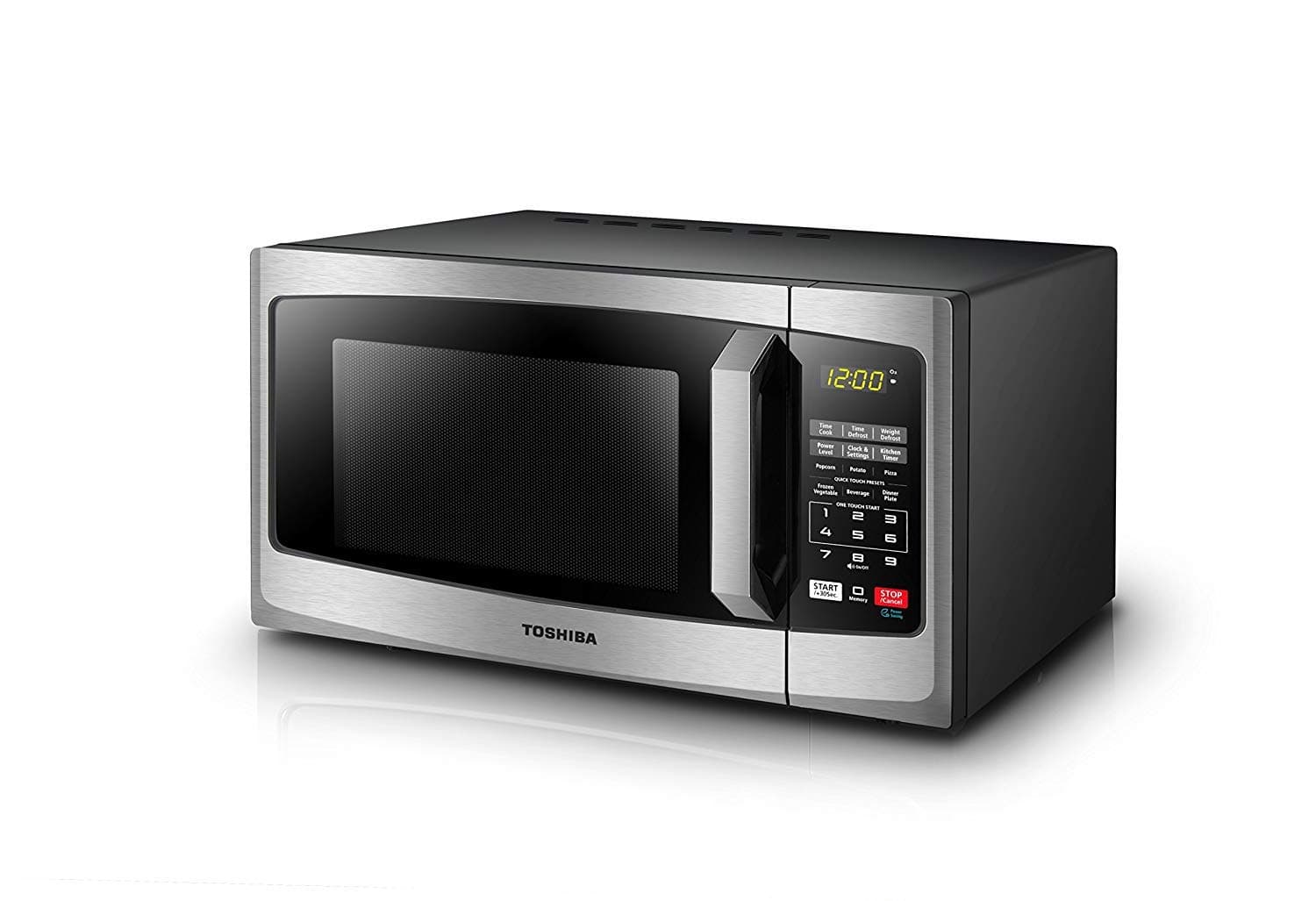 EM925A5A-SS Countertop Microwave Oven, 0.9 Cu Ft With 10.6 Inch Removable Turntable, 900W, 6 Auto Menus, Mute Function & ECO Mode, Child Lock, LED Lighting, Stainless Steel