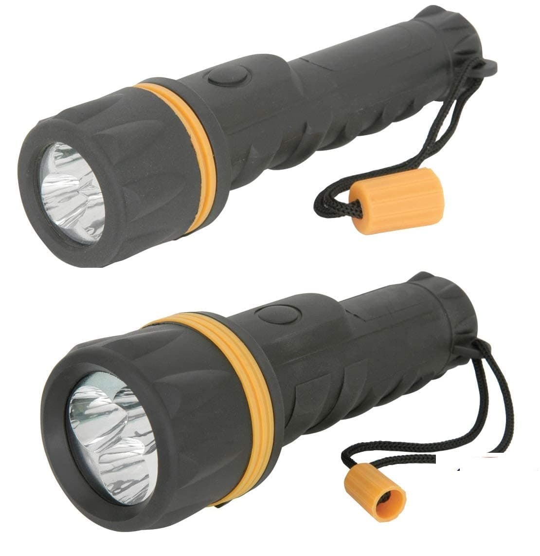 Two Pack - Home & Bag LED Torches Large Rubber Body Heavy duty, weatherproof. and with 3 wide angle LED's.