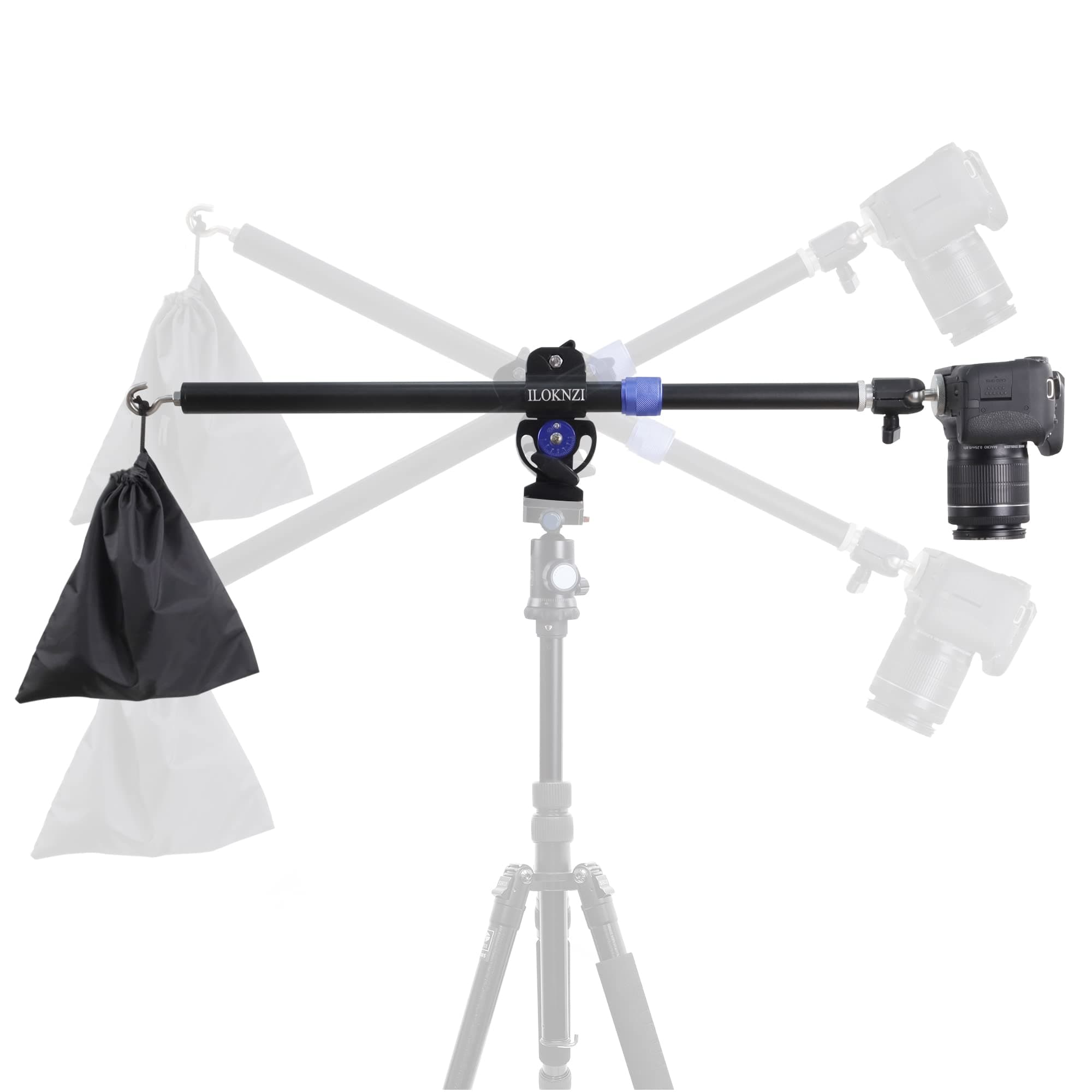 32" Aluminum Tripod Extension arm with Retractable Extender Horizontal Center Column arm Tripod Side arm Extender 360° rotatable Swivel Base for Overhead Photography of Cameras/Mobile Phones