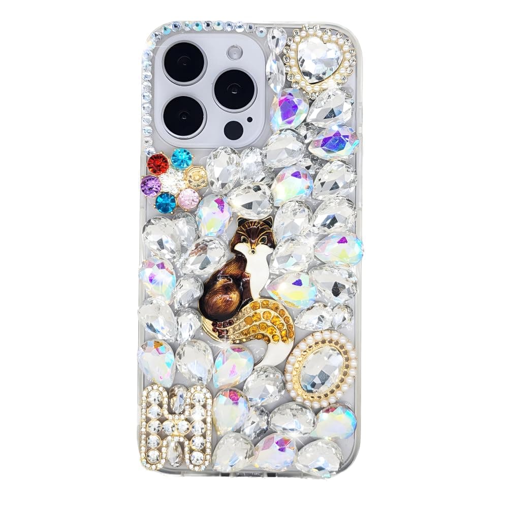 Ymyhyuxi Cases for iPhone 16 Pro Max Case Bling Diamond 3D Luxury Sparkle Glitter Crystal Rhinestone Fox Cover (Brown)