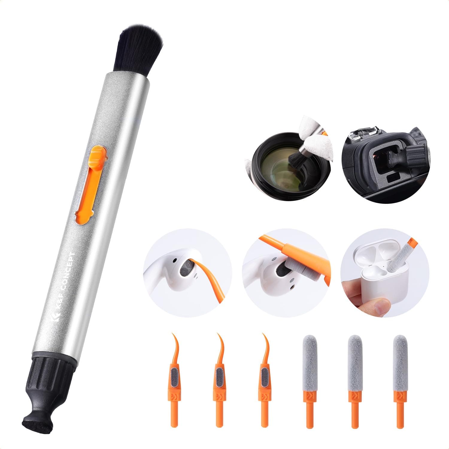 7-in-1 Lens Wireless Earbuds Cleaning Pen, with Flocking Sponge*3, Stripper*3, Cleaning Pen Cleaning Brush Earphones Cleaner Accessories, for Dust Removal Lens Earbuds Mobile Phone