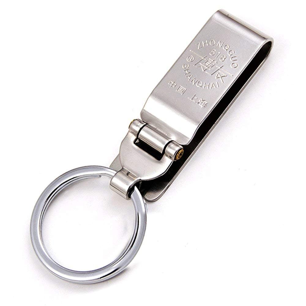 Stainless Steel Keyring Security Belt Clip Key Chain,Belt Hook Key Holder, Clip On,Used in Sports Pants, Clothes Pockets,Belt,Simple, Elegant, Durable Multi-Ring Key Holder (1-Pack)