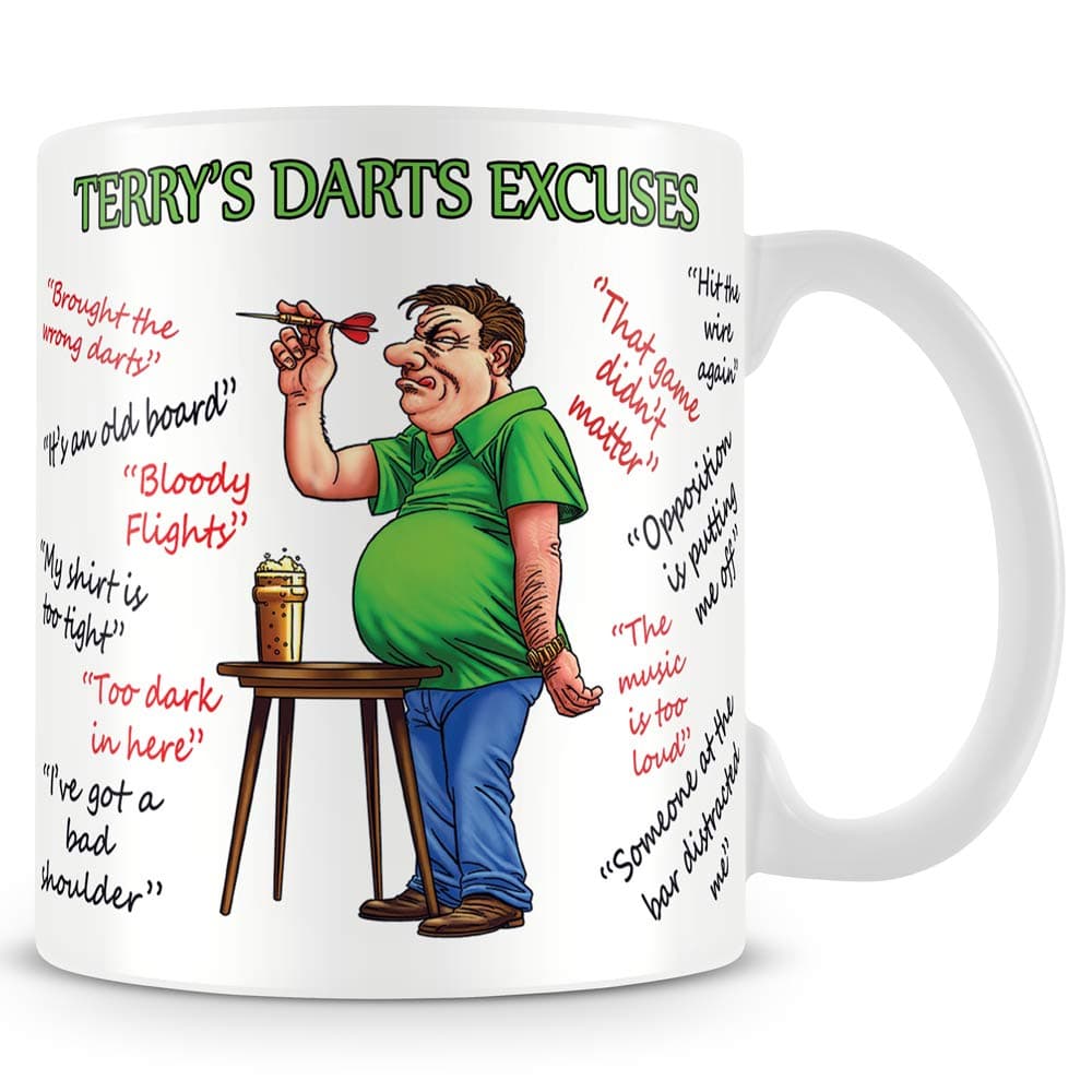 personalised4u Darts Excuses Funny Ceramic Coffee Mug – (Name Can Be Added)