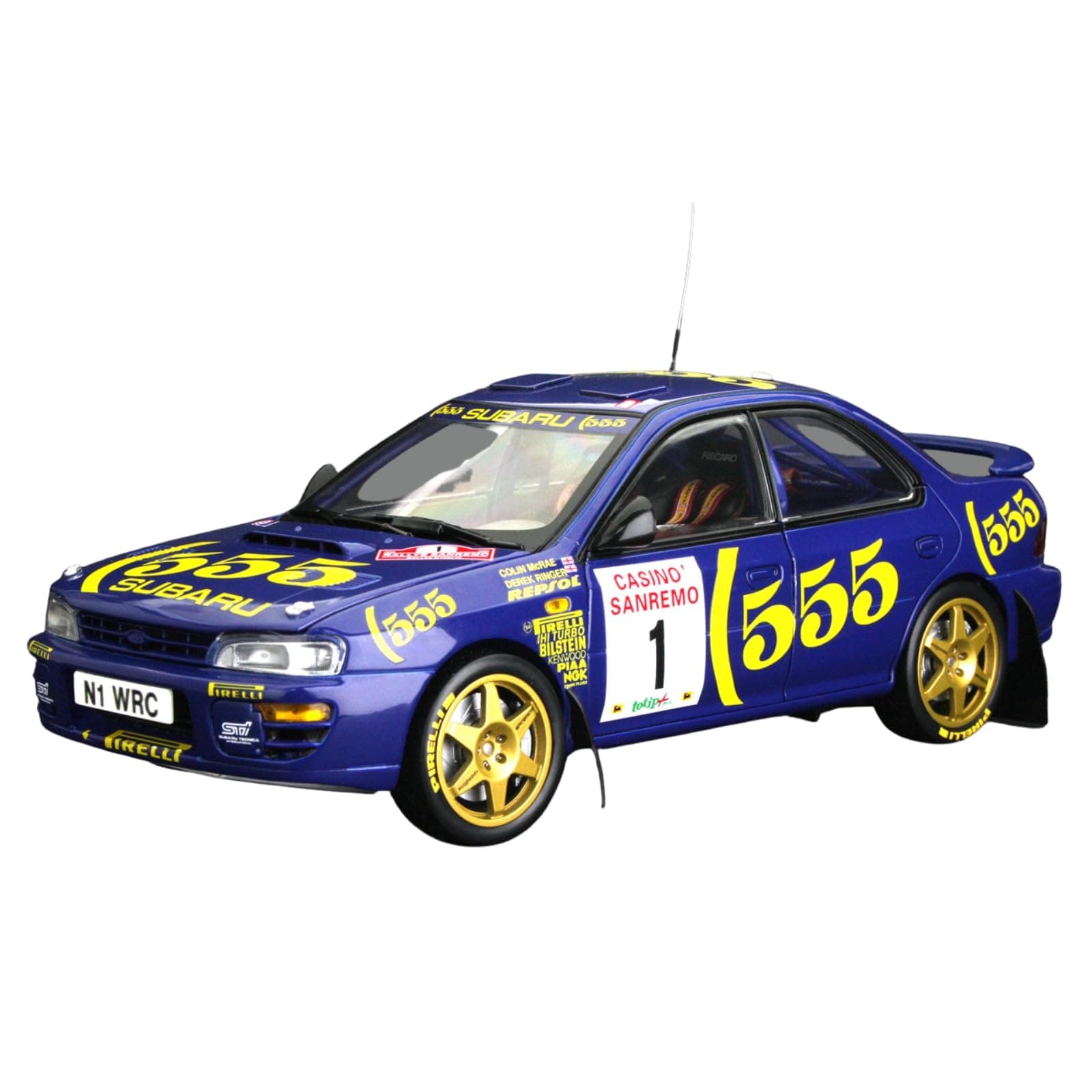 Sun Star 1:18 scale Diecast Model Rally Car compatible with Subaru Impreza 555 Colin McRae/Derek Ringer (No.1 Winner Rallye Sanremo 1996) in Blue
