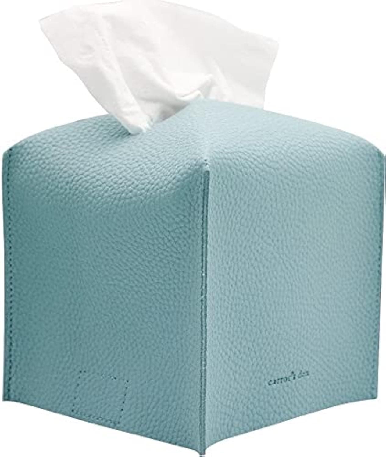 Tissue Box Cover Holder, Square with Bottom Belt by Carrot's Den - PU Leather Decorative Organizer for Tabletop, Bathroom, Car, Office (Light Blue)