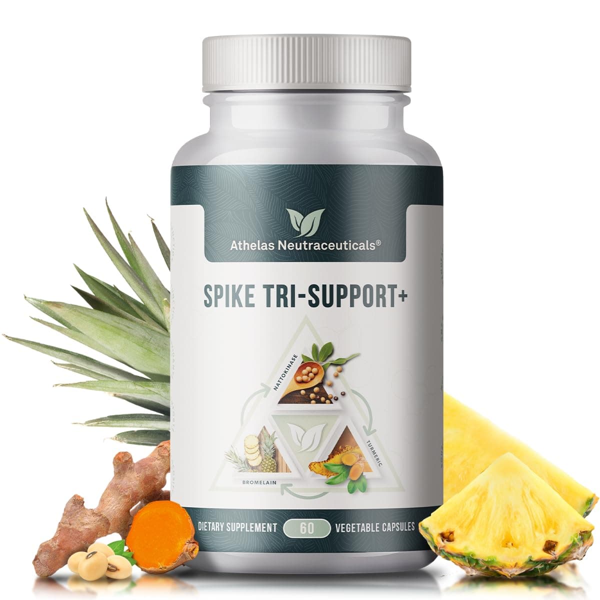 Spike Tri-Support+ with Nattokinase, Bromelain, and Turmeric - Includes Dandelion Extract, Black Seed Extract, Green Tea Leaf, Selenium for A Full Spectrum Spike Support Supplement