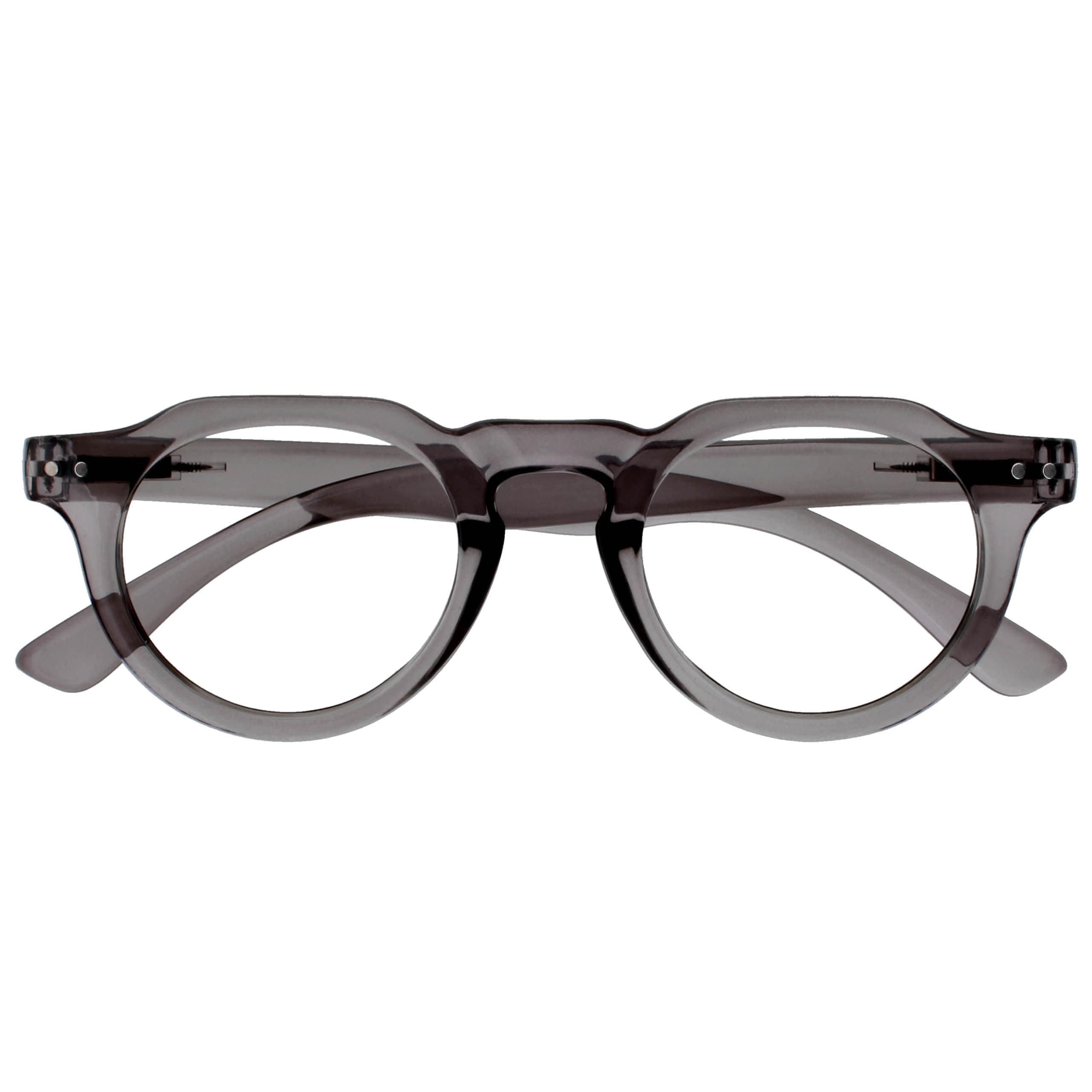 OPULIZE RIO Blue Light Blocking Reading Glasses - Flat Top Frame - Grey - Mens Womens - Spring Hinges - B53-7 - +2.00