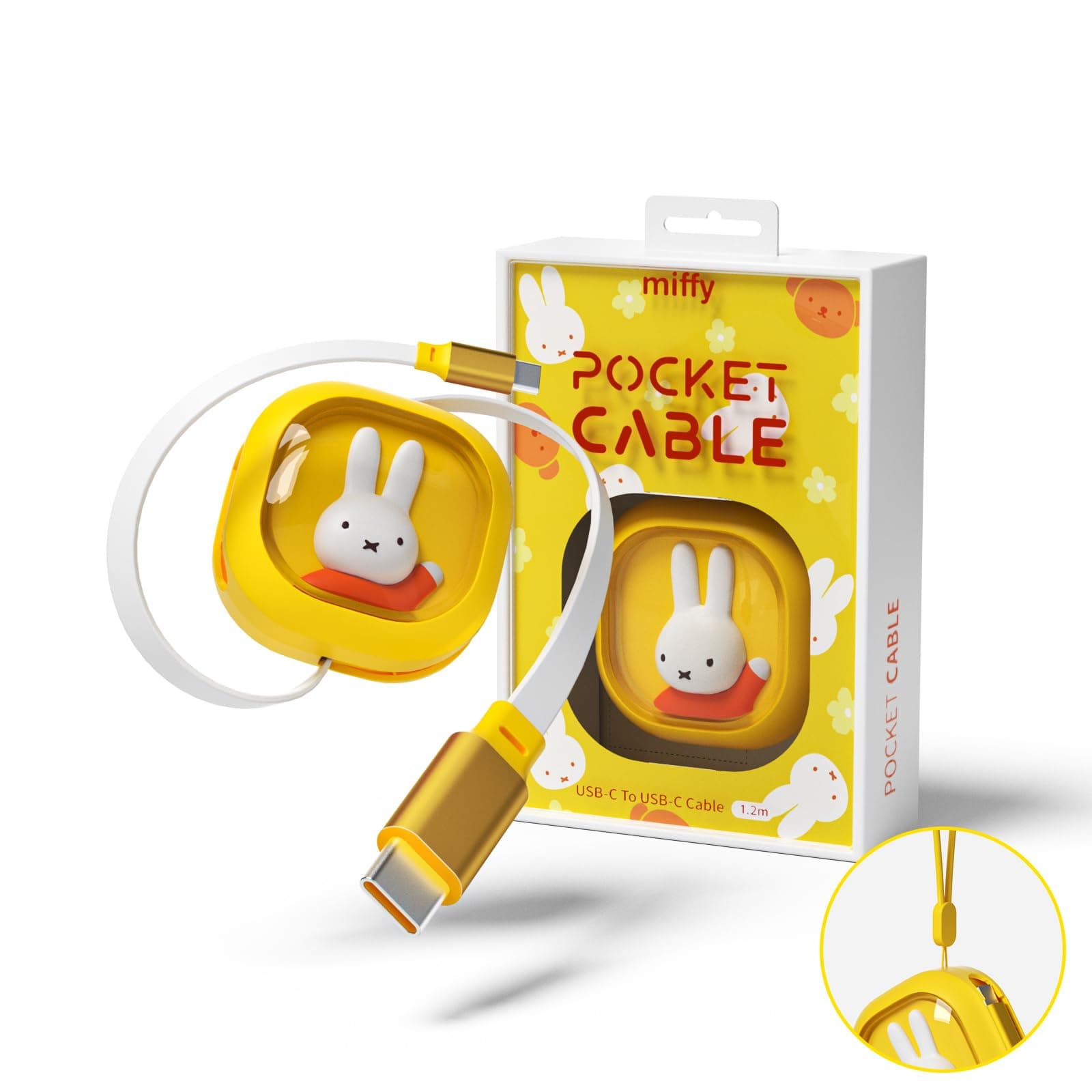 Miffy Charger Pocket Cable 65W 3.9ft USB-C to USB C, Type C Charging Cable Fast Charge (Yellow)