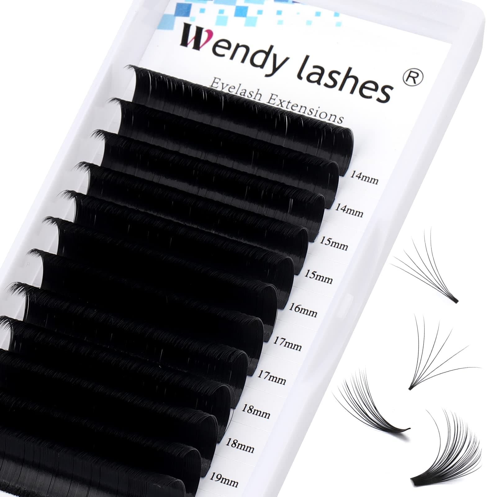 Easy Fan Volume for Lash Artists: Handmade Fans, Blooming, Black, Natural, D Curl, 0.07mm, 14-20mm Mixed, Wendy, KH200102