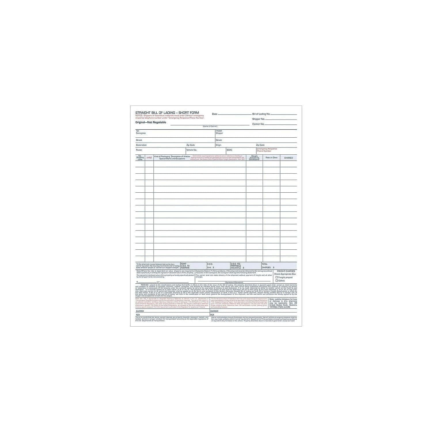 TOPS Snap-Off Bill of Lading 16-Line Expanded Form, Carbonless Triplicate, 8.5 x 11 Inches, 50 Sets per Pack (3846)