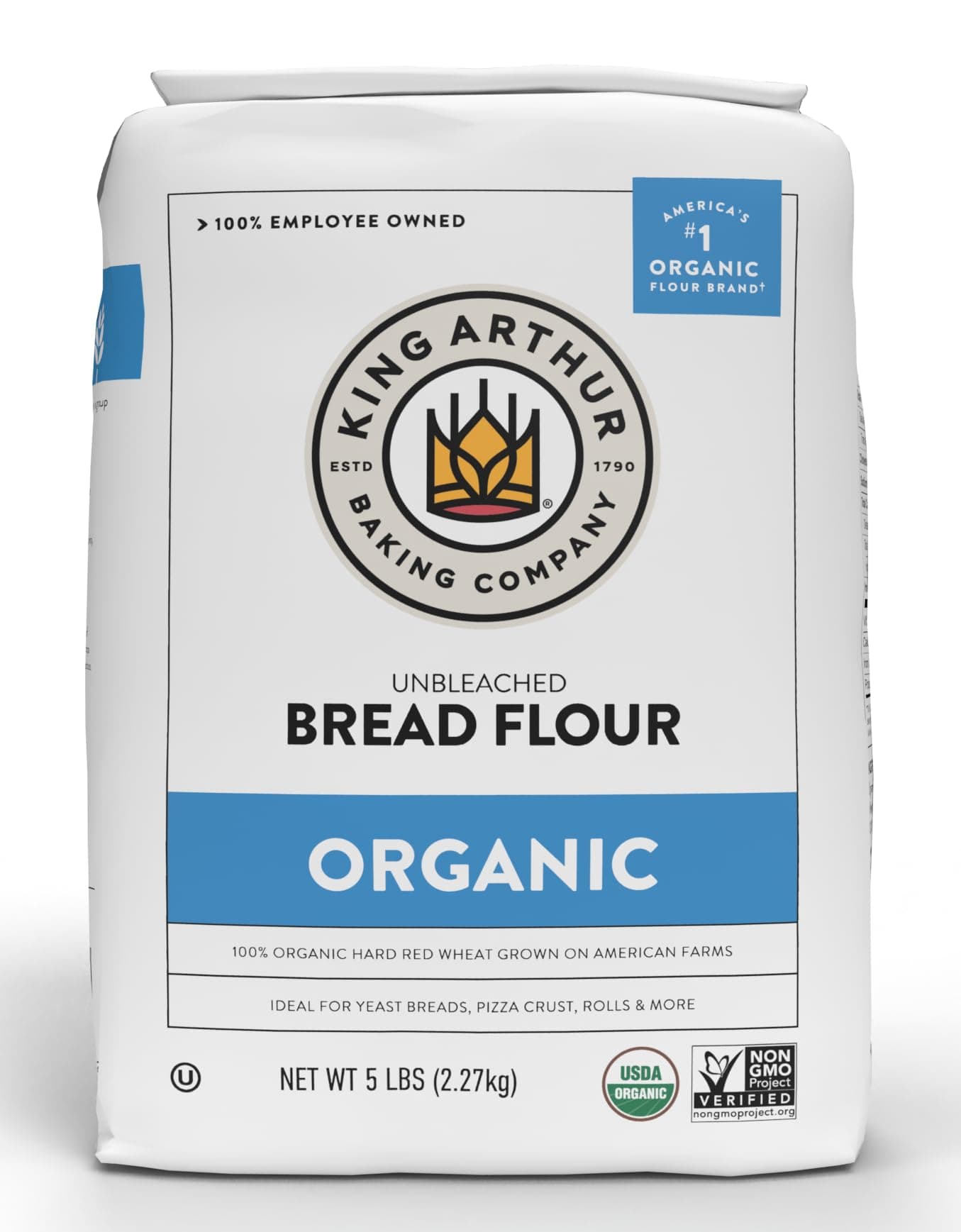 King Arthur 100% Organic Bread Flour, Unbleached, 5 lb (Pack of 1) - Non-GMO Project Verified, No Preservatives