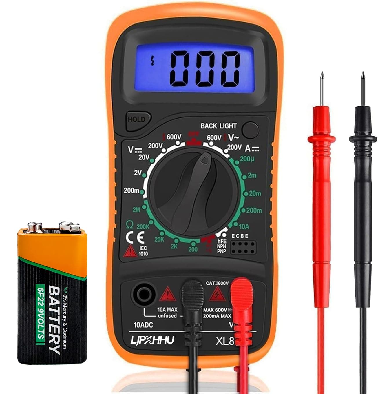 Digital Multimeter Voltmeter Battery Voltage Multi Tester Continuity Ohm Volt Amp DC AC Current Resistance Diodes 2000 Counts Electrical Test Meter with Leads Backlight LCD Display