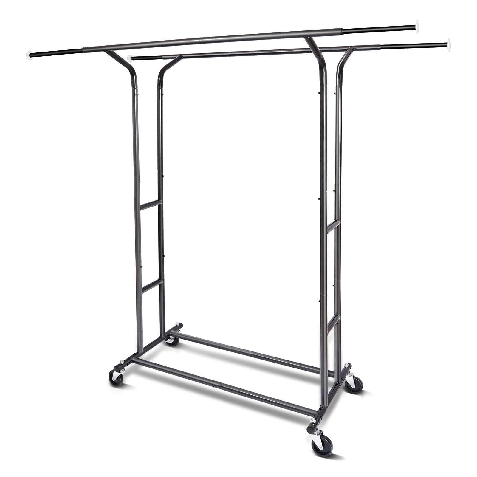 Fishat Black Heavy Duty Double Rod Garment Rack for Hanging Clothes, Rolling Clothes Organizer Commercial Metal with Lockable Wheels Mobile for Coats Dresses