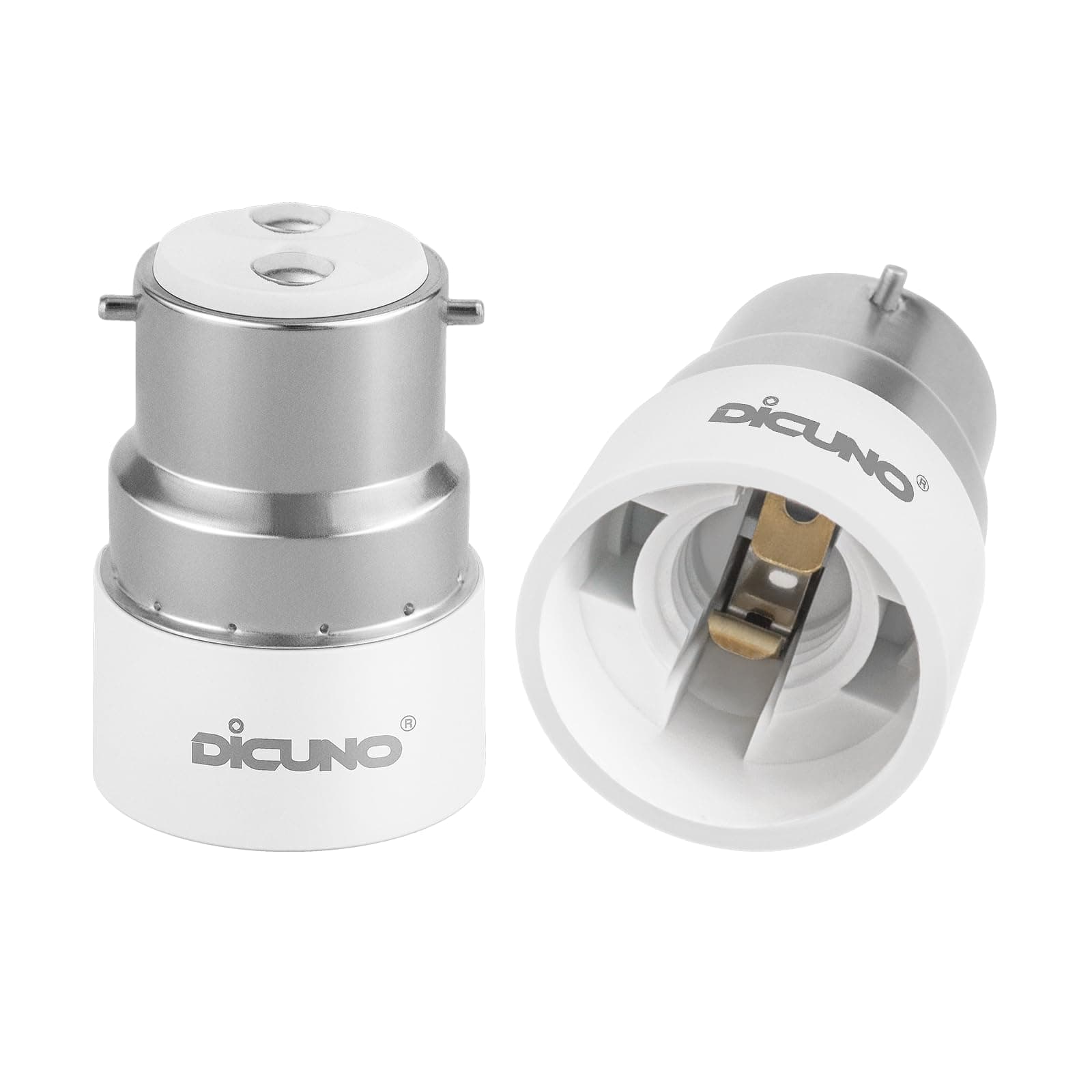 DiCUNO B22 to E14 Socket Converter, Bayonet to Small Screw Adapter, BC to SES Converter, 0-250V, 165℃ Heat Resistant. (2 Packs)