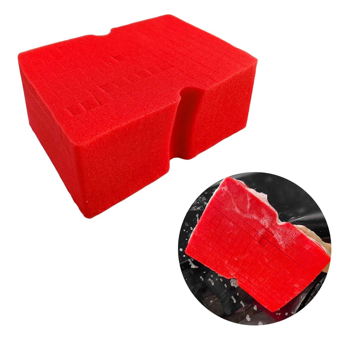 Car Wash Sponge, Large Scratch-Free Cross Cut Sponge for Soap and Rinseless Washing, Durable Ultra Soft Foam Grid Extra Absorbent Car Cleaning Sponge Pad, Car Accessories (Red)