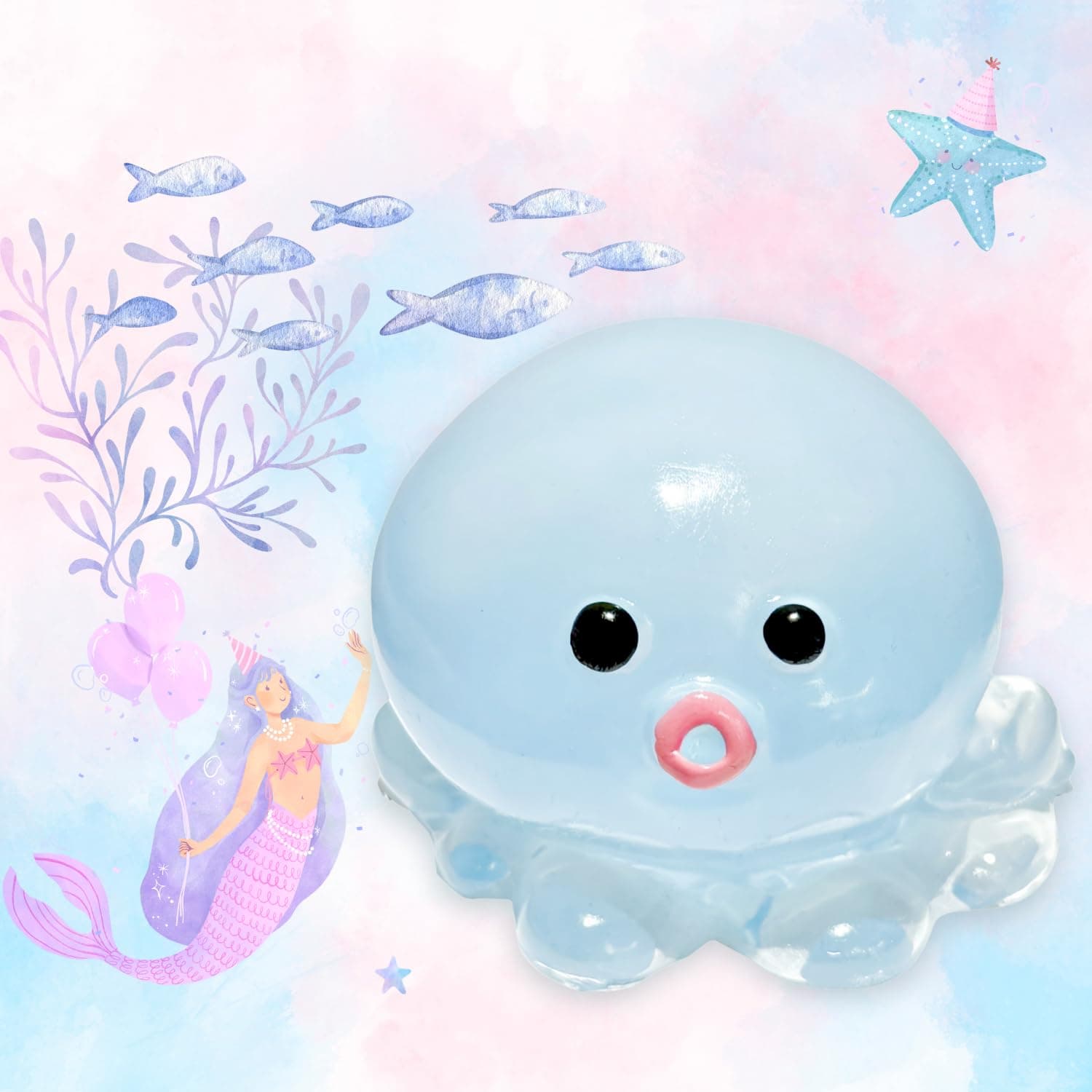 Cute Crystal Sequins Octopus Squeeze Toys, Original Design Sticky Taba Crystal Pink Blue Octopus Squishy Stress Balls (Pink)